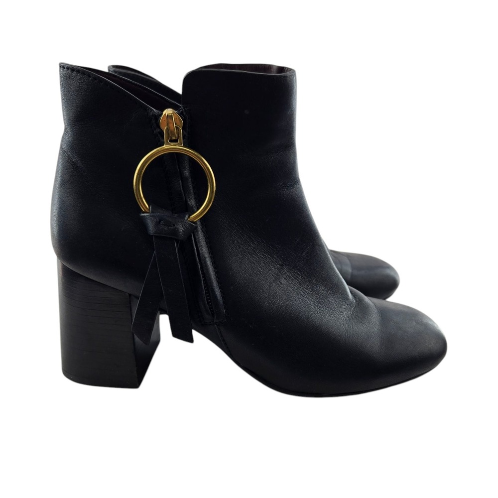 See By Chloe Louise Ankle Boots Womens 7 37 Black Leather Gold Tone Hardware